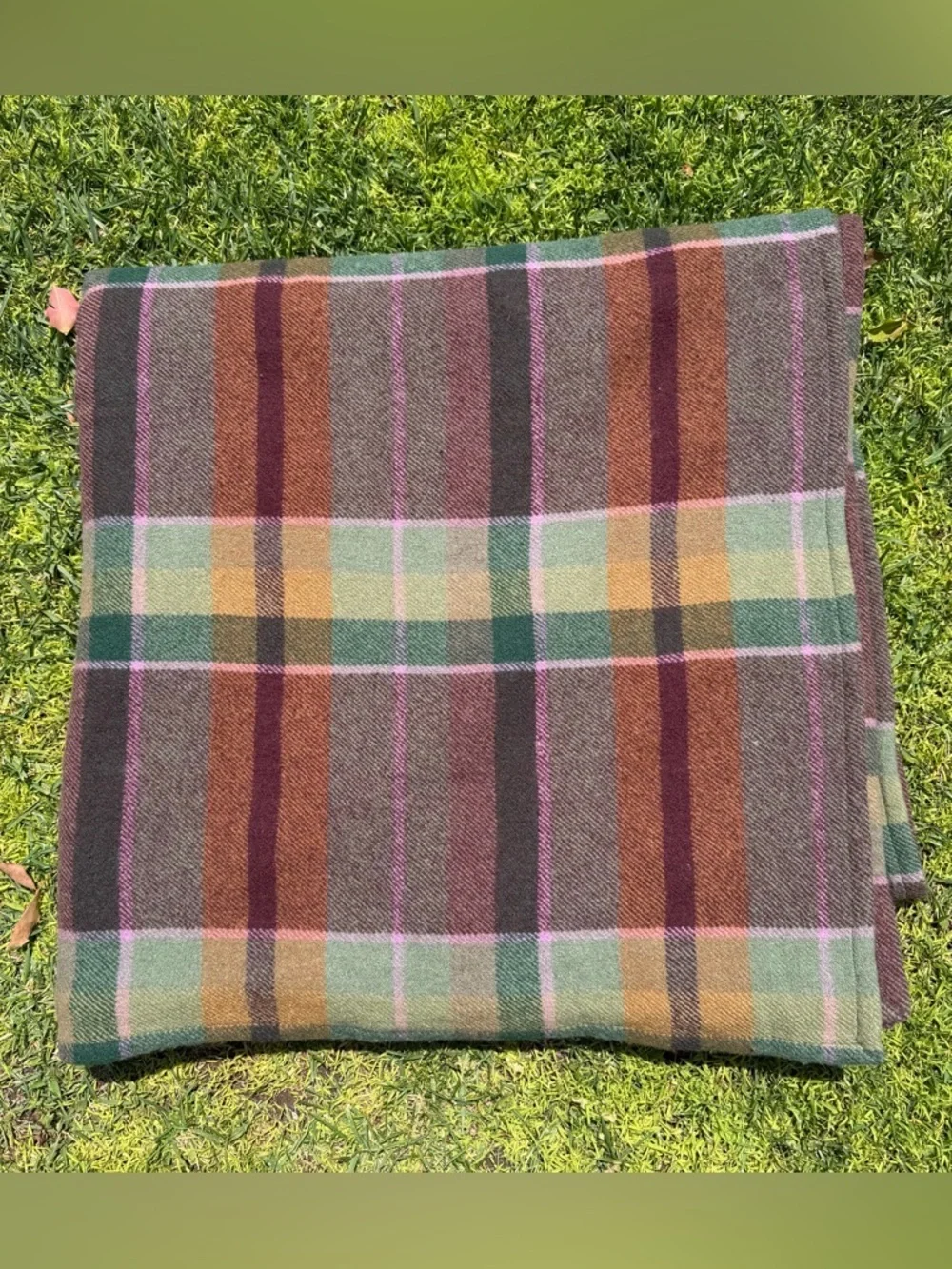 VTG Lauren Ralph Lauren Brittany Plaid 100% Wool Queen Blanket Earth Tones READ